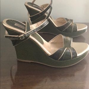 Furla green and gold wedges with ankle strap